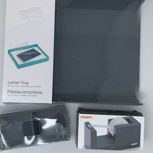 NWT Poppin Gray Front Loading Letter Tray, Tape Dispenser and This and That Tray